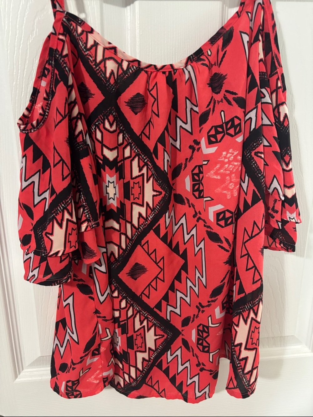 Pink/Coral Aztec Print Ruffle Cami Top - Picture 5 of 5